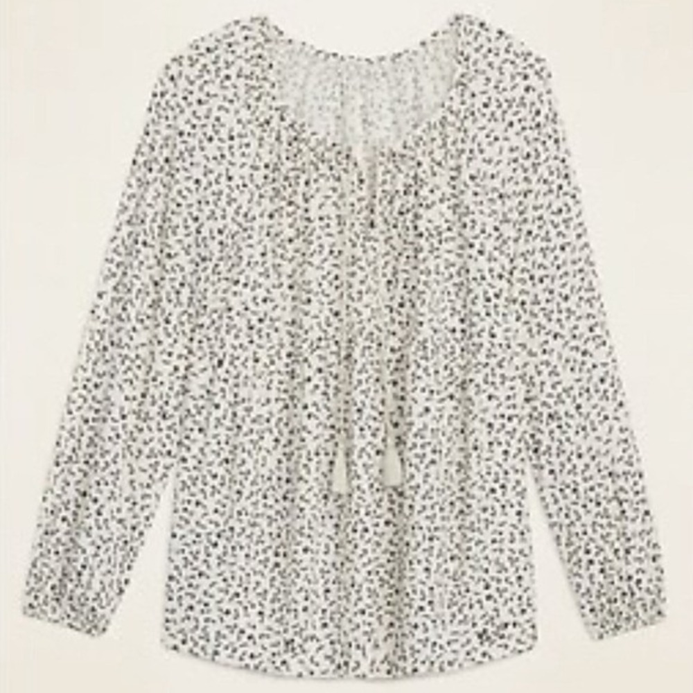 Old Navy Womens Medium Tall Floral Babydoll Blouse Cream Black Tassel‎ Tie Top